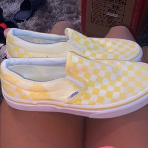 yellow checkerboard slip on vans